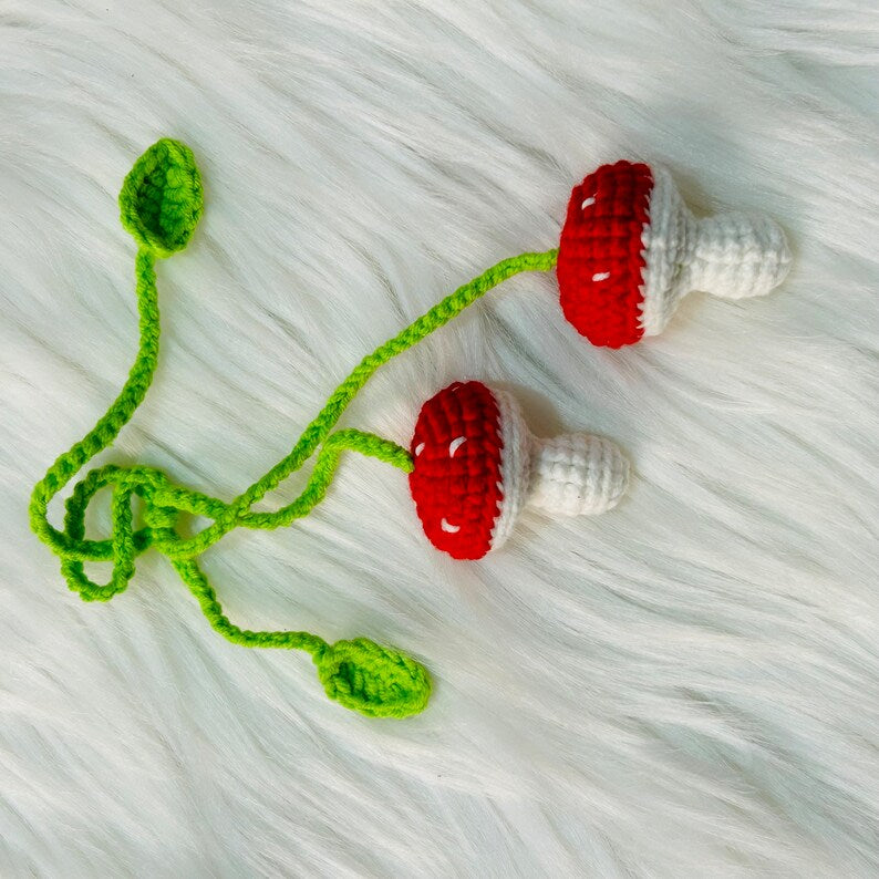 Cute mushroom Flower Car Accessories Mirror Hanging Charm Fruit Decor Teens Interior Rear View Mirror for Women
