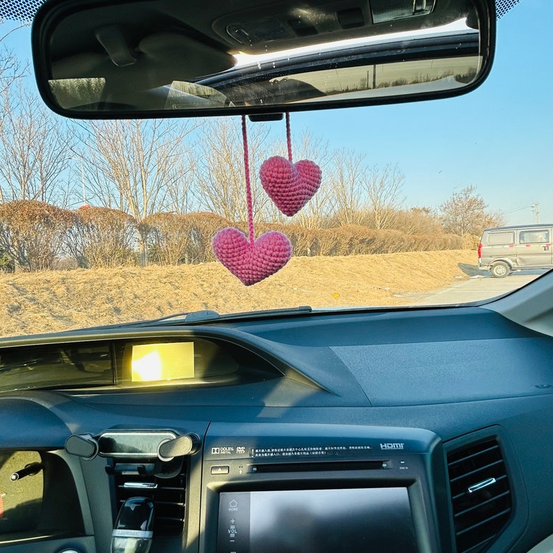 Cute Love shape heart Car Accessories Mirror Hanging Charm Fruit Decor Teens Interior Rear View Mirror for Women