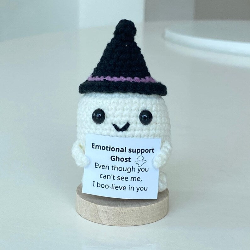 2PCS Crochet Supportive Pumpkin/Ghost, Positive Pumpkin, Positive Ghost, Cute Crochet Desk Accessory, Coworkers Gift, Halloween Gift