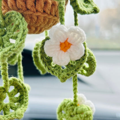 Handmade crochet flower Car Mirror Hanging bracketplant chlorophytum comosum Interior Rear View Mirror Car Accessories gift for car