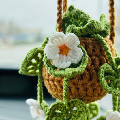 Handmade crochet flower Car Mirror Hanging bracketplant chlorophytum comosum Interior Rear View Mirror Car Accessories gift for car