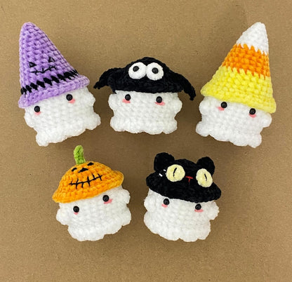 Handmade Crochet Amigurumi Mini Ghost With Bucket Hats Keychain, Cute Ghost Stuffed Plush Plushie, Fall Halloween Decor, Halloween Gifts