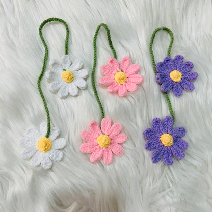 Handmade crochet daisy Car Mirror Hanging Accessories cute Charm flower Teens Interior Rear View Mirror Flower Decor for Women