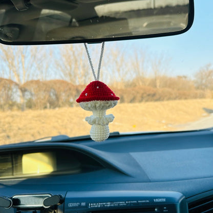 Handmade crochet red mushroom Accessories for Women Car Mirror Hanging Teens Interior Rear View Mirror Flower Decor Charm