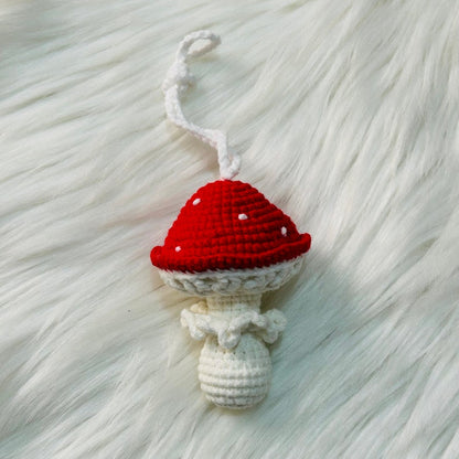 Handmade crochet red mushroom Accessories for Women Car Mirror Hanging Teens Interior Rear View Mirror Flower Decor Charm