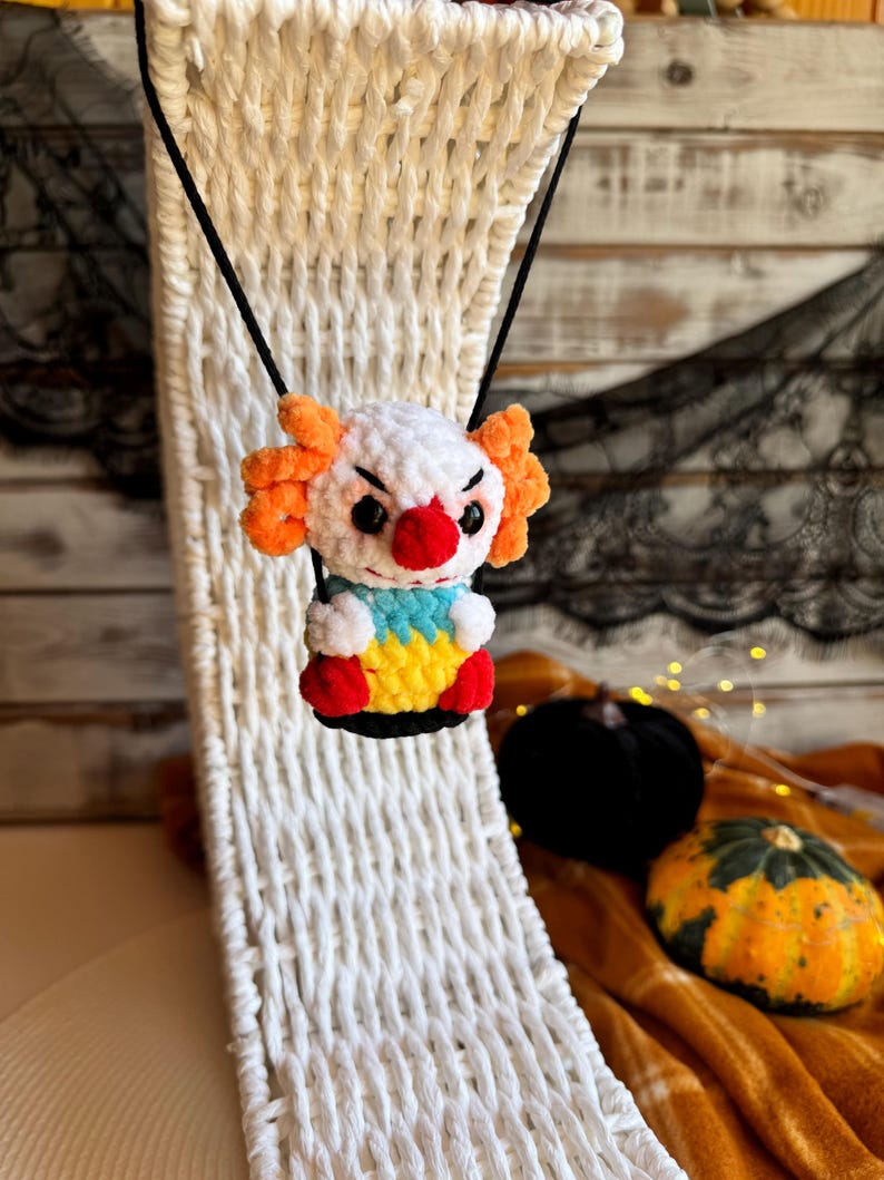 Halloween car charms rear view mirror Voodoo pumpkin clown frankenstein, crochet car mirror hanger, Halloween decor accessory