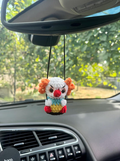 Halloween car charms rear view mirror Voodoo pumpkin clown frankenstein, crochet car mirror hanger, Halloween decor accessory