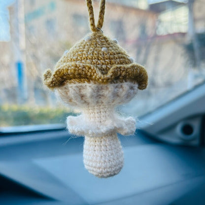 Handmade Cute mushroom Car Accessories Mirror Hanging Charm Fruit Decor Teens Flower Interior Rear View Mirror for Women