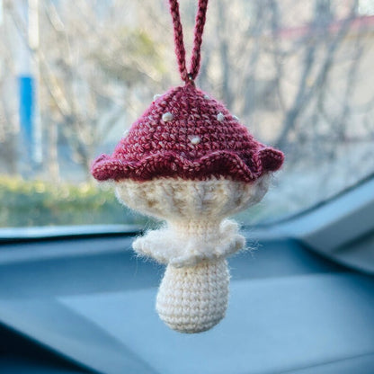 Handmade Cute mushroom Car Accessories Mirror Hanging Charm Fruit Decor Teens Flower Interior Rear View Mirror for Women