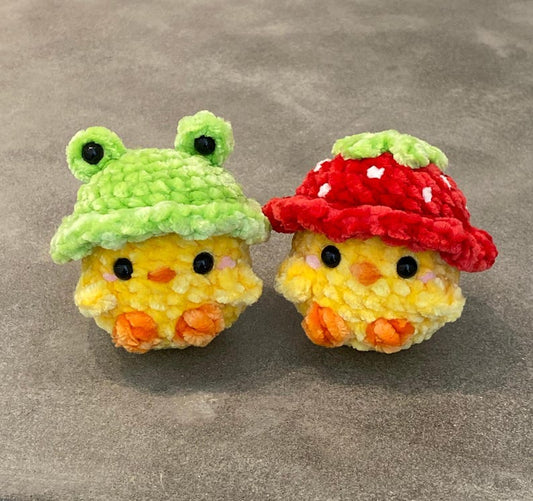 Handmade Crochet Duck With Hat, Amigurumi Duck Stuffed Animal, Baby Duck Frog Hat Strawberry Hat, Mini Duck Plushie, Duck Lovers Gift