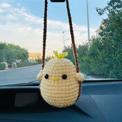 Cute Swing chicken duck dinosaur Crochet Car Mirror Hanging Accessories for Women Teens Interior Rear View Mirror animal Charm Decor
