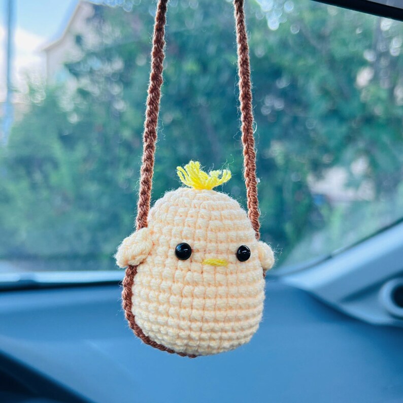 Cute Swing chicken duck dinosaur Crochet Car Mirror Hanging Accessories for Women Teens Interior Rear View Mirror animal Charm Decor