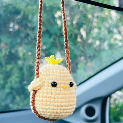 Cute Swing chicken duck dinosaur Crochet Car Mirror Hanging Accessories for Women Teens Interior Rear View Mirror animal Charm Decor
