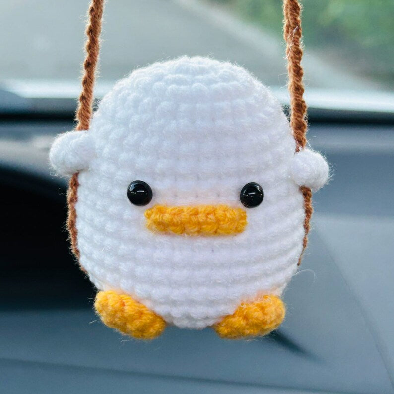 Cute Swing chicken duck dinosaur Crochet Car Mirror Hanging Accessories for Women Teens Interior Rear View Mirror animal Charm Decor