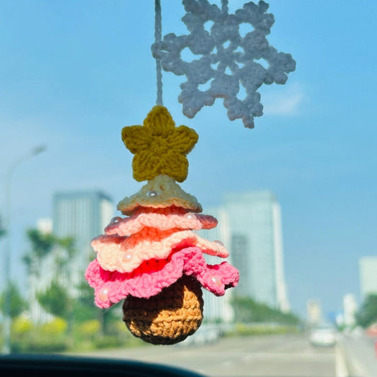 Cute Christmas tree Crochet Car Mirror Hanging Accessories for Women Teens Interior Rear View Mirror animal Charm Decor