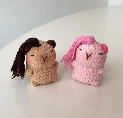 Crochet Capybara With Long Hair Keychain, Amigurumi Capybara, Crochet Funny Capybara Plush Toy Keychains, Mini Couple Capybara Cute Gifts
