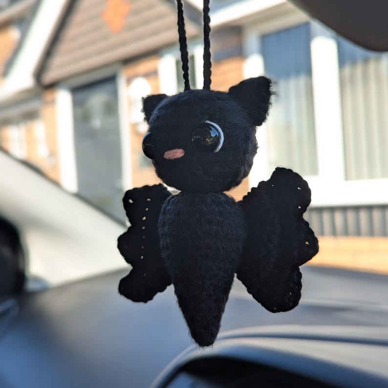 Crochet Bat Car Charm | Handamade Gothic Bat Rearview Mirror Hanger