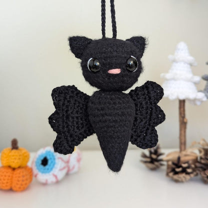 Crochet Bat Car Charm | Handamade Gothic Bat Rearview Mirror Hanger