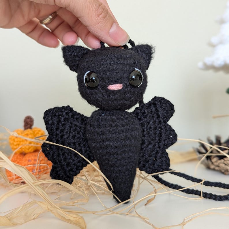 Crochet Bat Car Charm | Handamade Gothic Bat Rearview Mirror Hanger