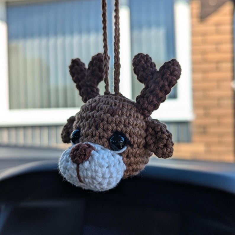 Crochet Reindeer Car Charm | Reindeer Plush Rearview Mirror Hanger