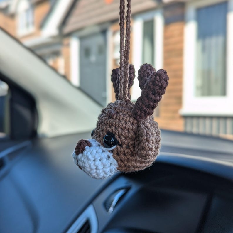 Crochet Reindeer Car Charm | Reindeer Plush Rearview Mirror Hanger