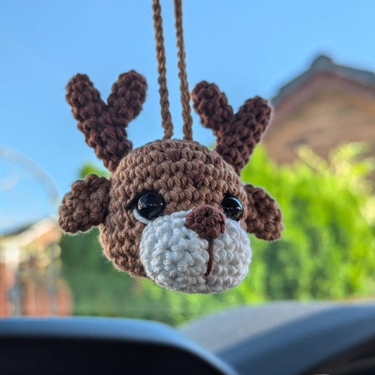 Crochet Reindeer Car Charm | Reindeer Plush Rearview Mirror Hanger