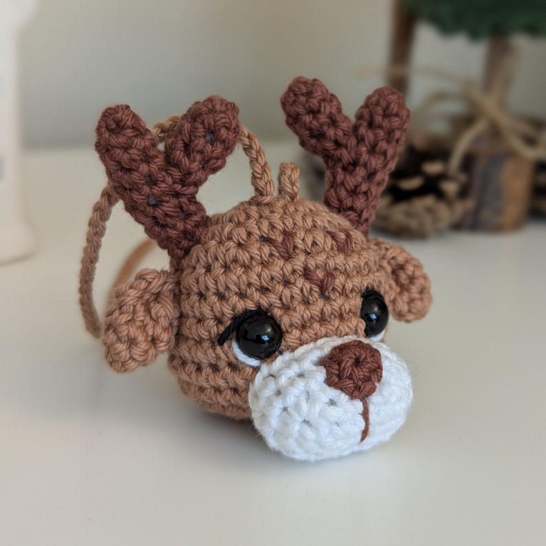 Crochet Reindeer Car Charm | Reindeer Plush Rearview Mirror Hanger
