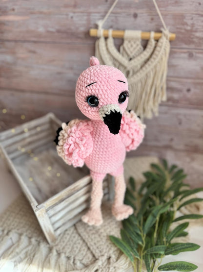Crochet Pink Flamingo Figure, Handmade Tropical Bird Decor, Summer Home Accent, Flamingo Lover Gift, Coastal Decor