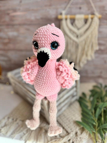 Crochet Pink Flamingo Figure, Handmade Tropical Bird Decor, Summer Home Accent, Flamingo Lover Gift, Coastal Decor