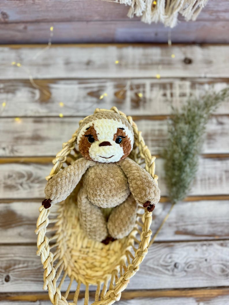 Crochet Sloth Decor, Handmade Sloth Plush Keepsake, Jungle Shelf Decor, Sloth Lover Gift, Cute Animal Collectible