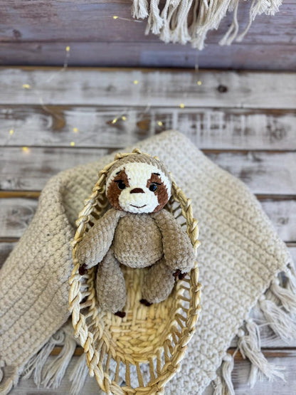 Crochet Sloth Decor, Handmade Sloth Plush Keepsake, Jungle Shelf Decor, Sloth Lover Gift, Cute Animal Collectible