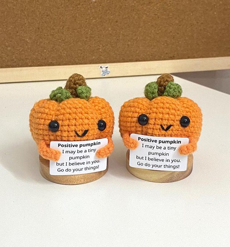 Crochet Supportive Pumpkin, Positive Pumpkin, Pumpkin Decoration, Crochet Halloween Desk Decor, Coworkers Gift, Halloween Gift