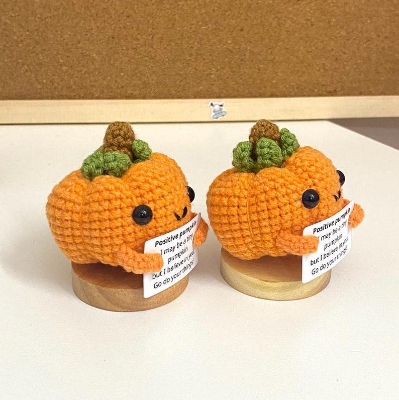 Crochet Supportive Pumpkin, Positive Pumpkin, Pumpkin Decoration, Crochet Halloween Desk Decor, Coworkers Gift, Halloween Gift