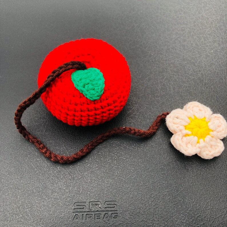 Cute Car Mirror Hanging Apple fruit car Interior Rear View Mirror Flower Car Accessories Crochet gift for car