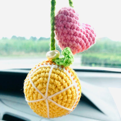 Cute Car Mirror Hanging orange heart love fruit car Interior Rear View Mirror Flower Car Accessories Crochet gift for car