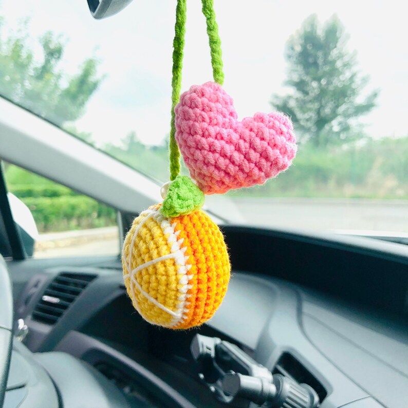 Cute Car Mirror Hanging orange heart love fruit car Interior Rear View Mirror Flower Car Accessories Crochet gift for car