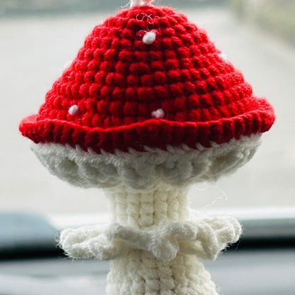 Handmade crochet red mushroom Accessories for Women Car Mirror Hanging Teens Interior Rear View Mirror Flower Decor Charm