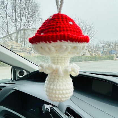 Handmade crochet red mushroom Accessories for Women Car Mirror Hanging Teens Interior Rear View Mirror Flower Decor Charm