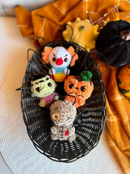 Halloween car charms rear view mirror Voodoo pumpkin clown frankenstein, crochet car mirror hanger, Halloween decor accessory