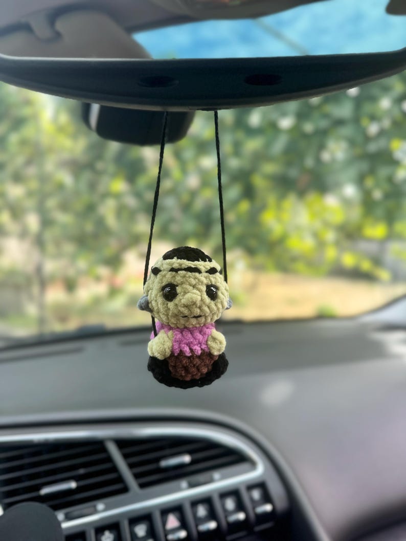 Halloween car charms rear view mirror Voodoo pumpkin clown frankenstein, crochet car mirror hanger, Halloween decor accessory