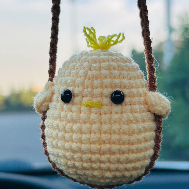 Cute Swing chicken duck dinosaur Crochet Car Mirror Hanging Accessories for Women Teens Interior Rear View Mirror animal Charm Decor