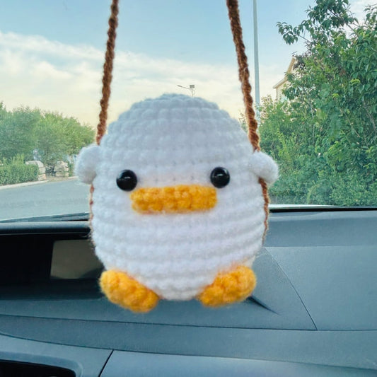 Cute Swing chicken duck dinosaur Crochet Car Mirror Hanging Accessories for Women Teens Interior Rear View Mirror animal Charm Decor