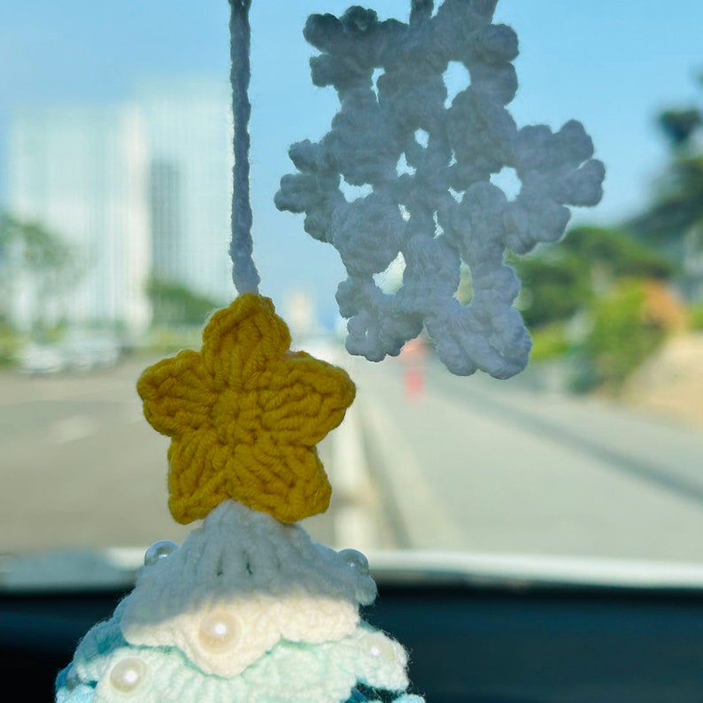 Cute Christmas tree Crochet Car Mirror Hanging Accessories for Women Teens Interior Rear View Mirror animal Charm Decor