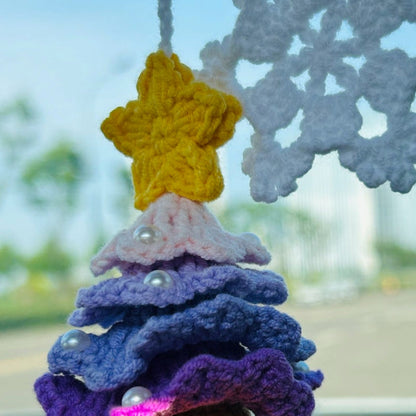 Cute Christmas tree Crochet Car Mirror Hanging Accessories for Women Teens Interior Rear View Mirror animal Charm Decor