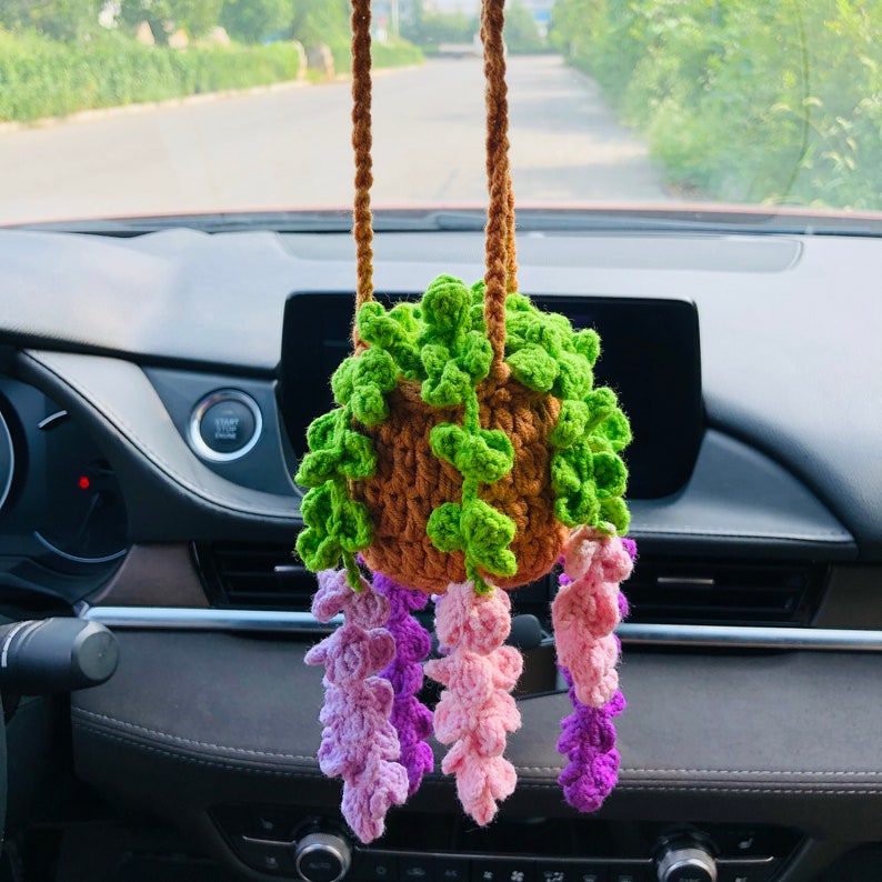 Handmade crochet lavender flower Car Mirror Hanging sunflower Interior Rear View Mirror Car Accessories gift for car