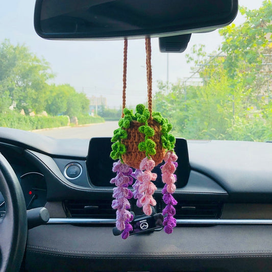 Handmade crochet lavender flower Car Mirror Hanging sunflower Interior Rear View Mirror Car Accessories gift for car