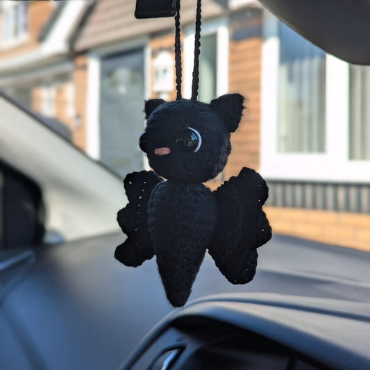Crochet Bat Car Charm | Handamade Gothic Bat Rearview Mirror Hanger
