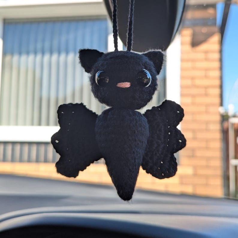 Crochet Bat Car Charm | Handamade Gothic Bat Rearview Mirror Hanger