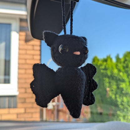 Crochet Bat Car Charm | Handamade Gothic Bat Rearview Mirror Hanger