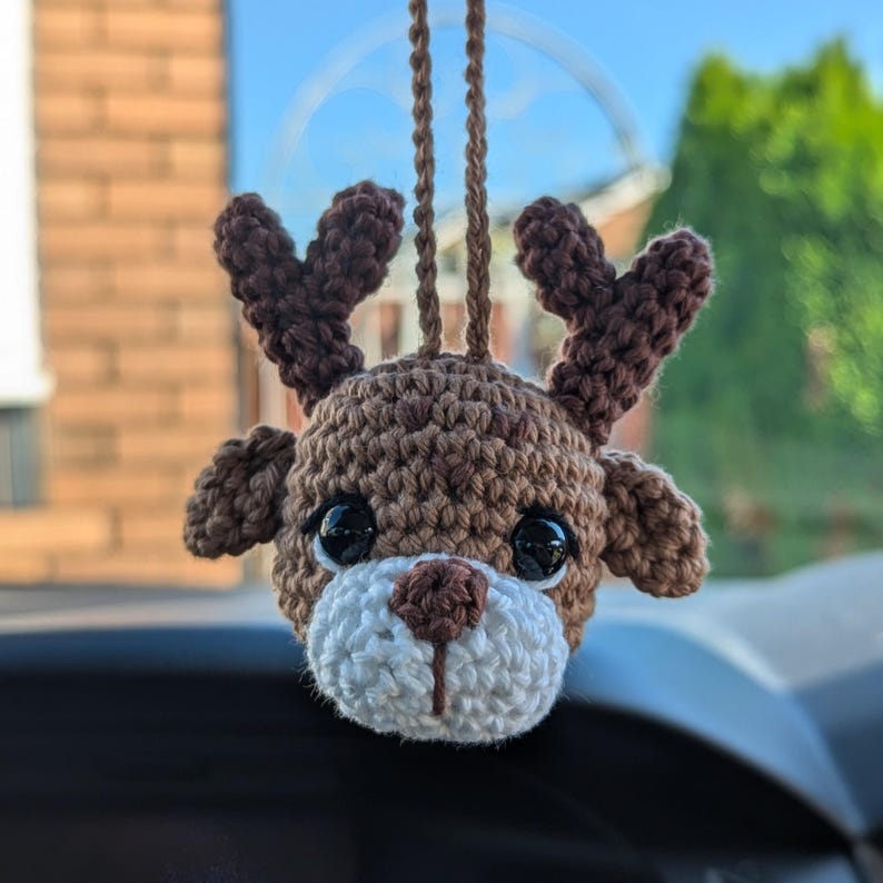 Crochet Reindeer Car Charm | Reindeer Plush Rearview Mirror Hanger